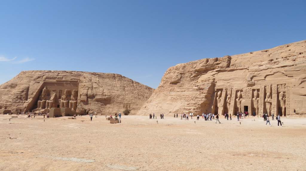 A view of both temples from the bank of Lake Nasser