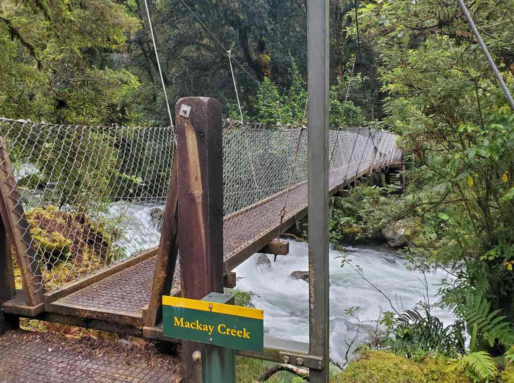 A swinging bridge crossing the Mackay Creek