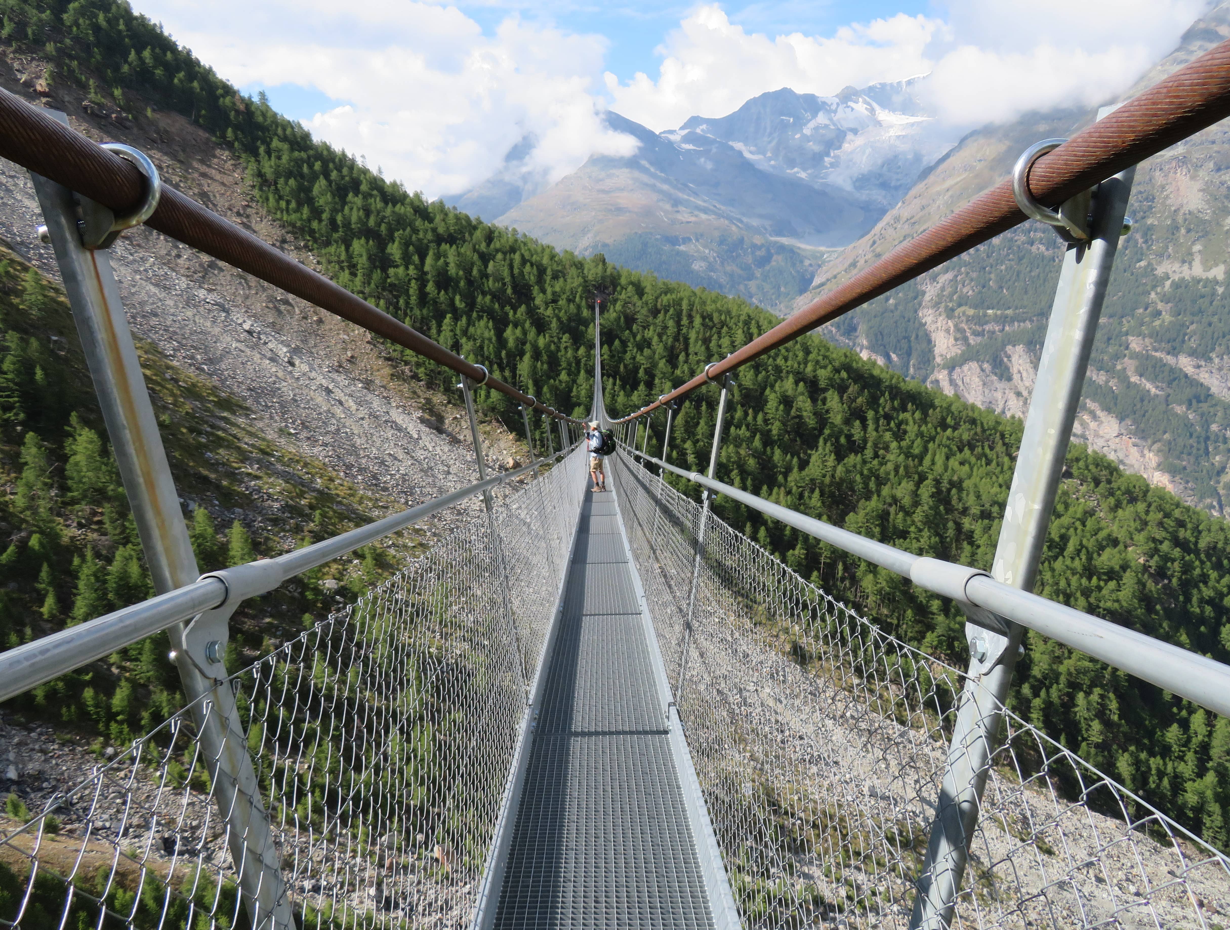 Crossing Charles Kuonen Suspension Bridge