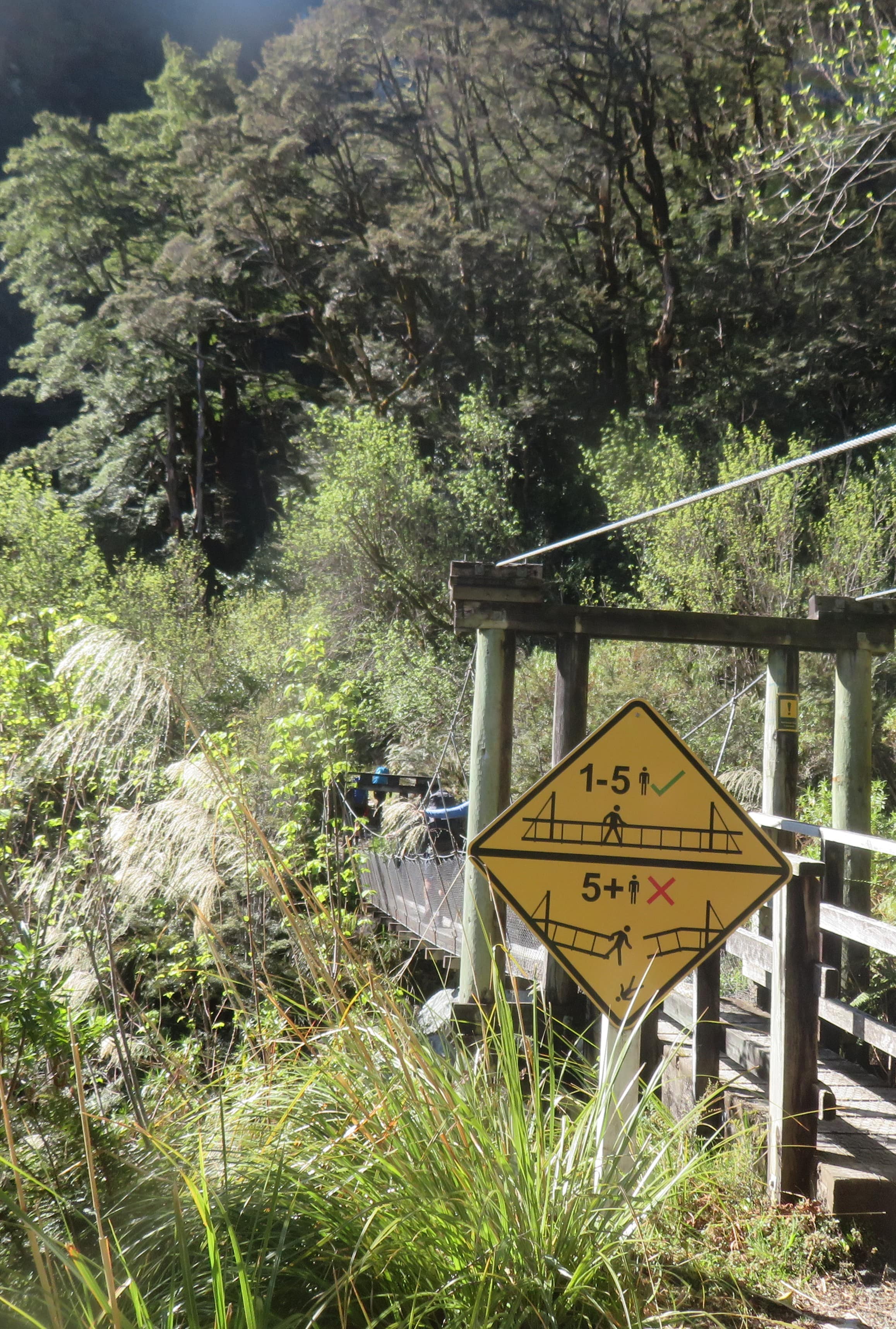 An interesting sign showing which would happen if more than 5 people were on the bridge