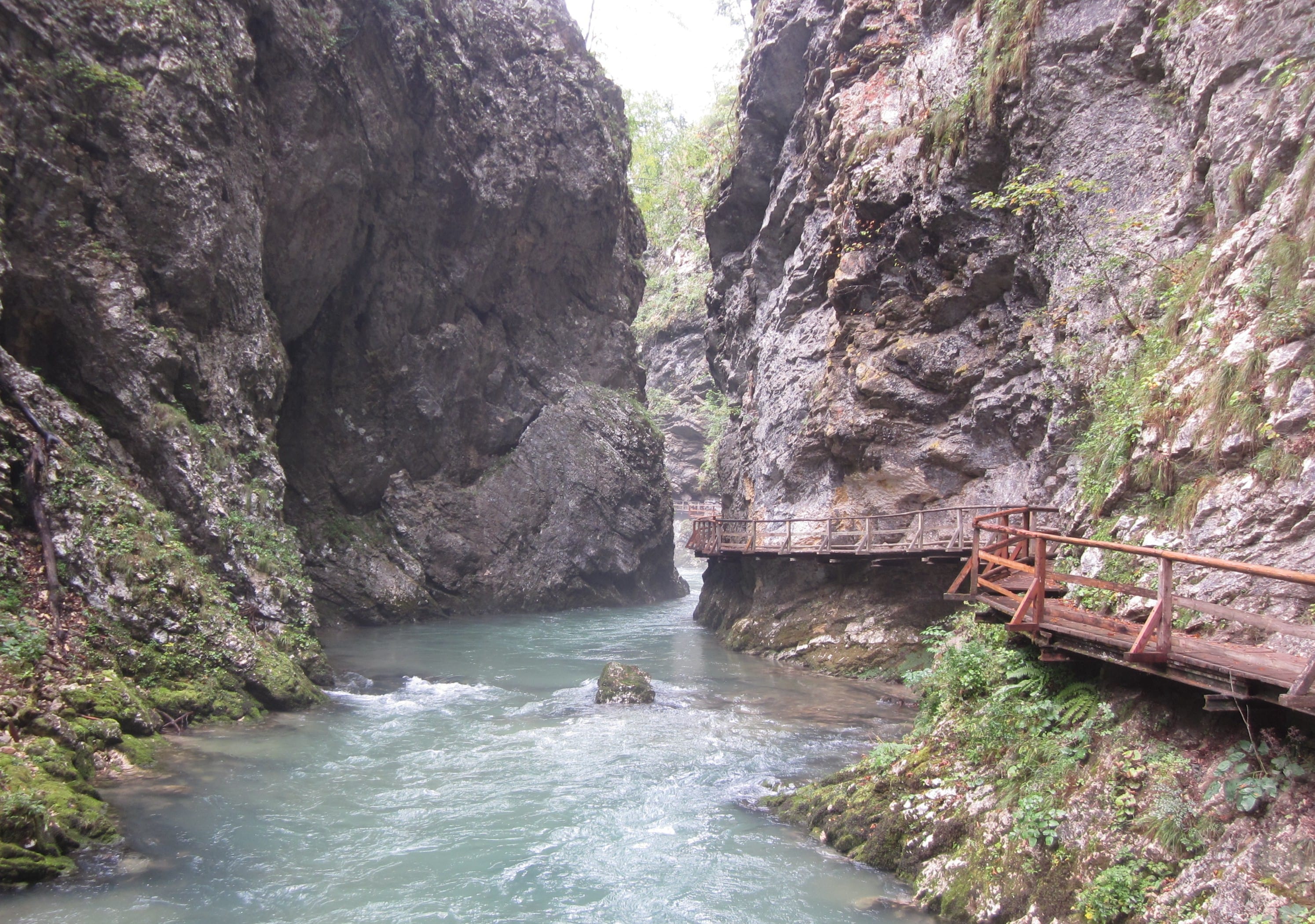 There were wooden walkways around Vintgar Gorge.