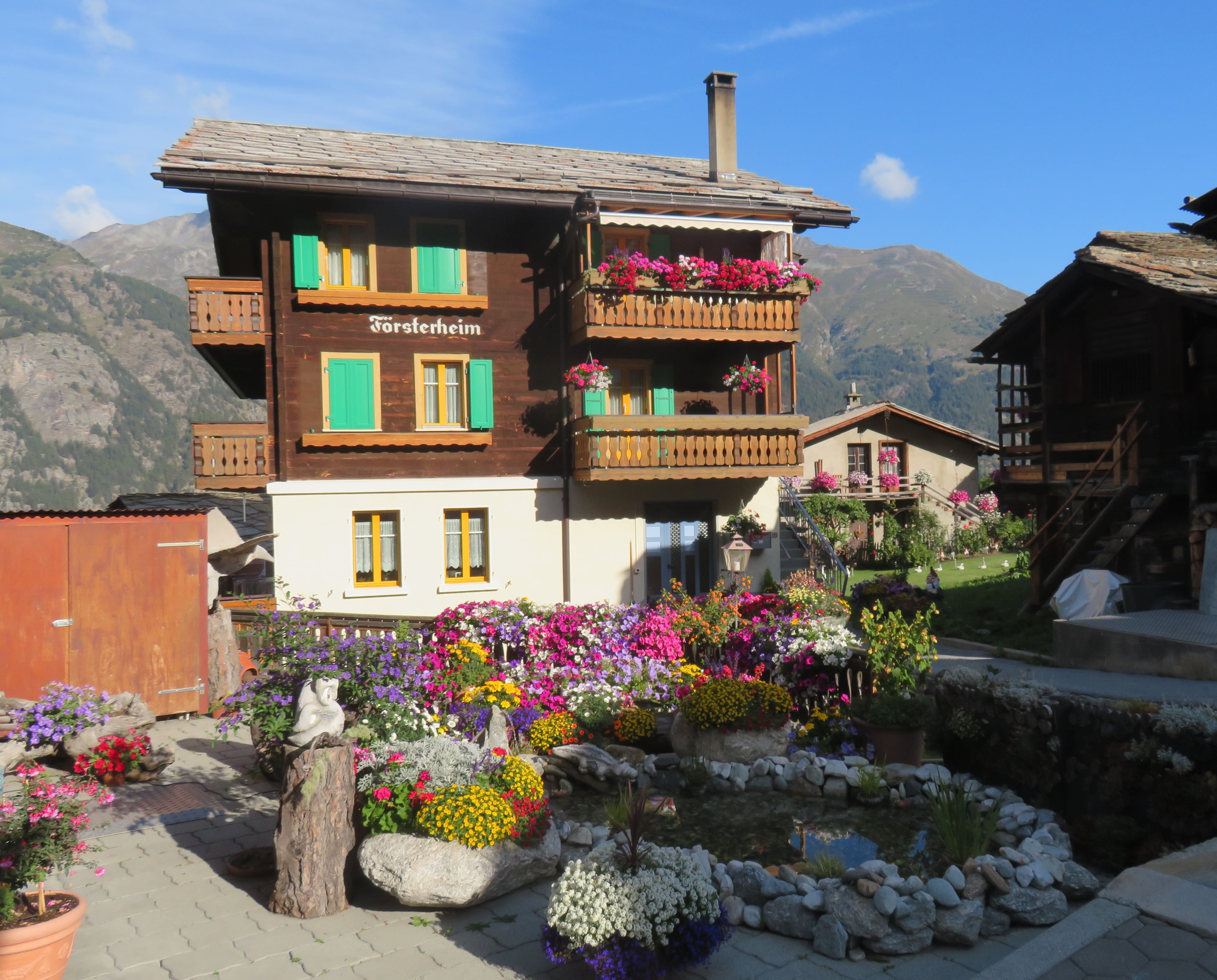 Grachen has many houses decorated with colorful flowers