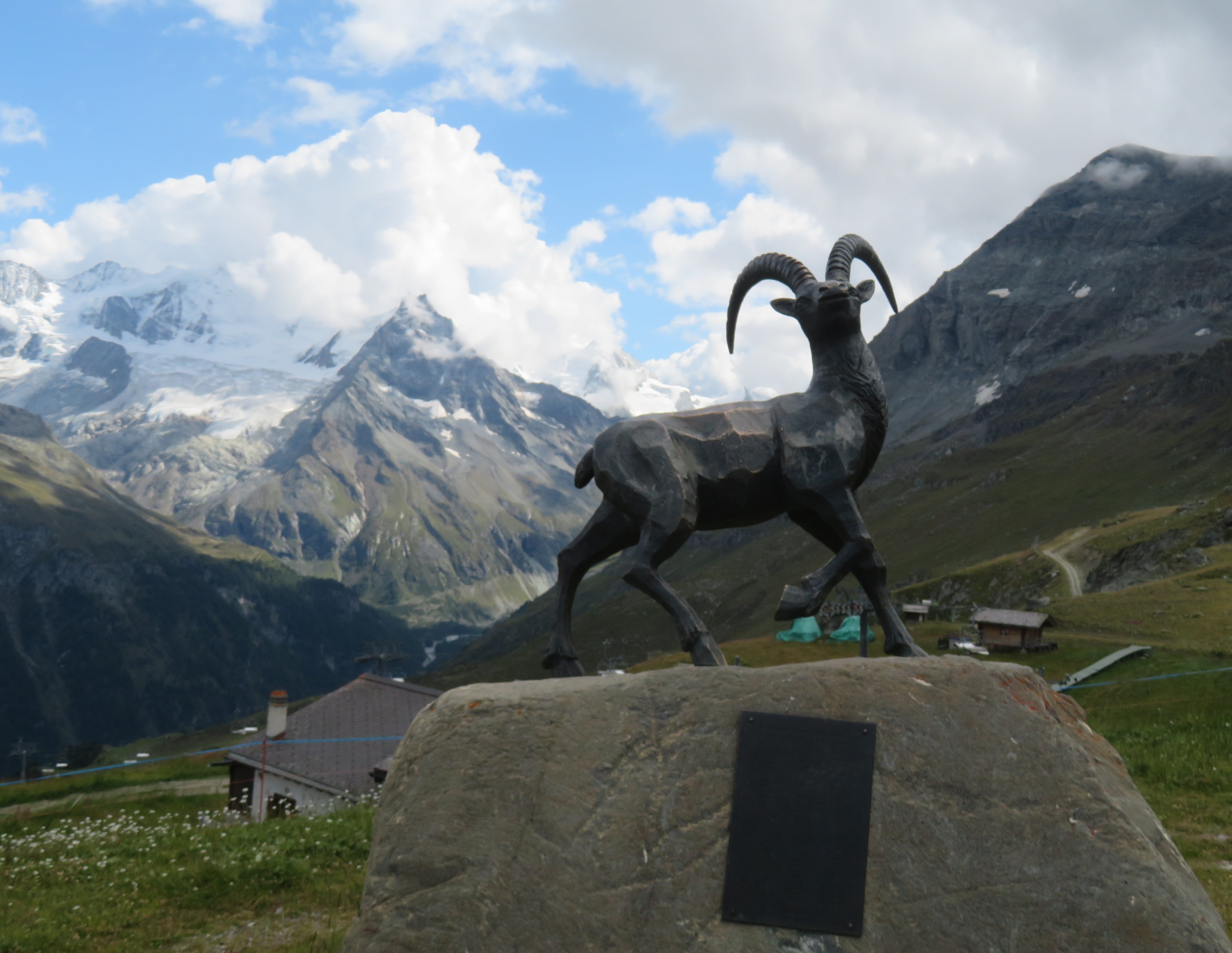 An ibex statue near the Sorebois cable car station.