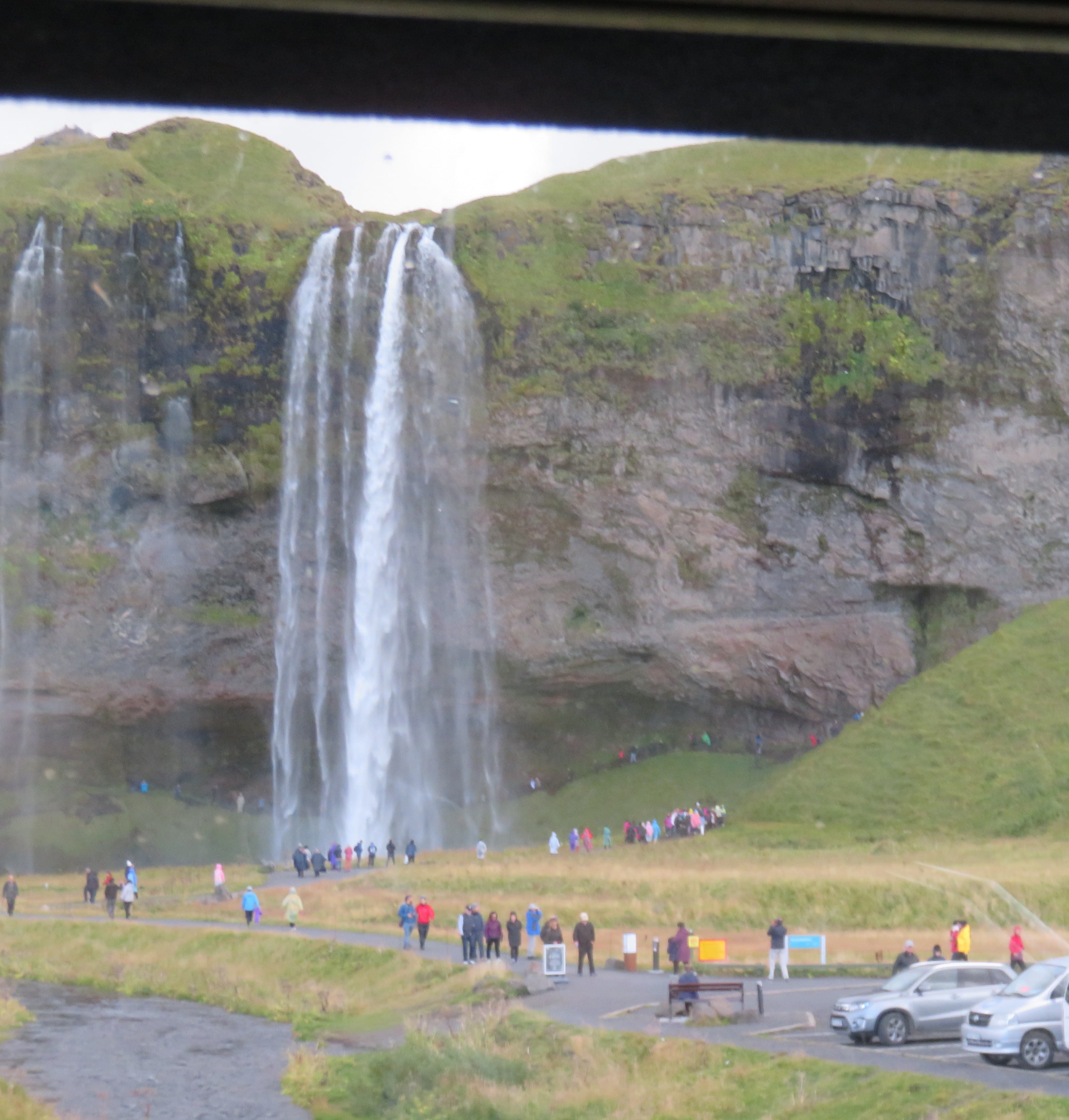 Waterfalls view taken from inside the bus