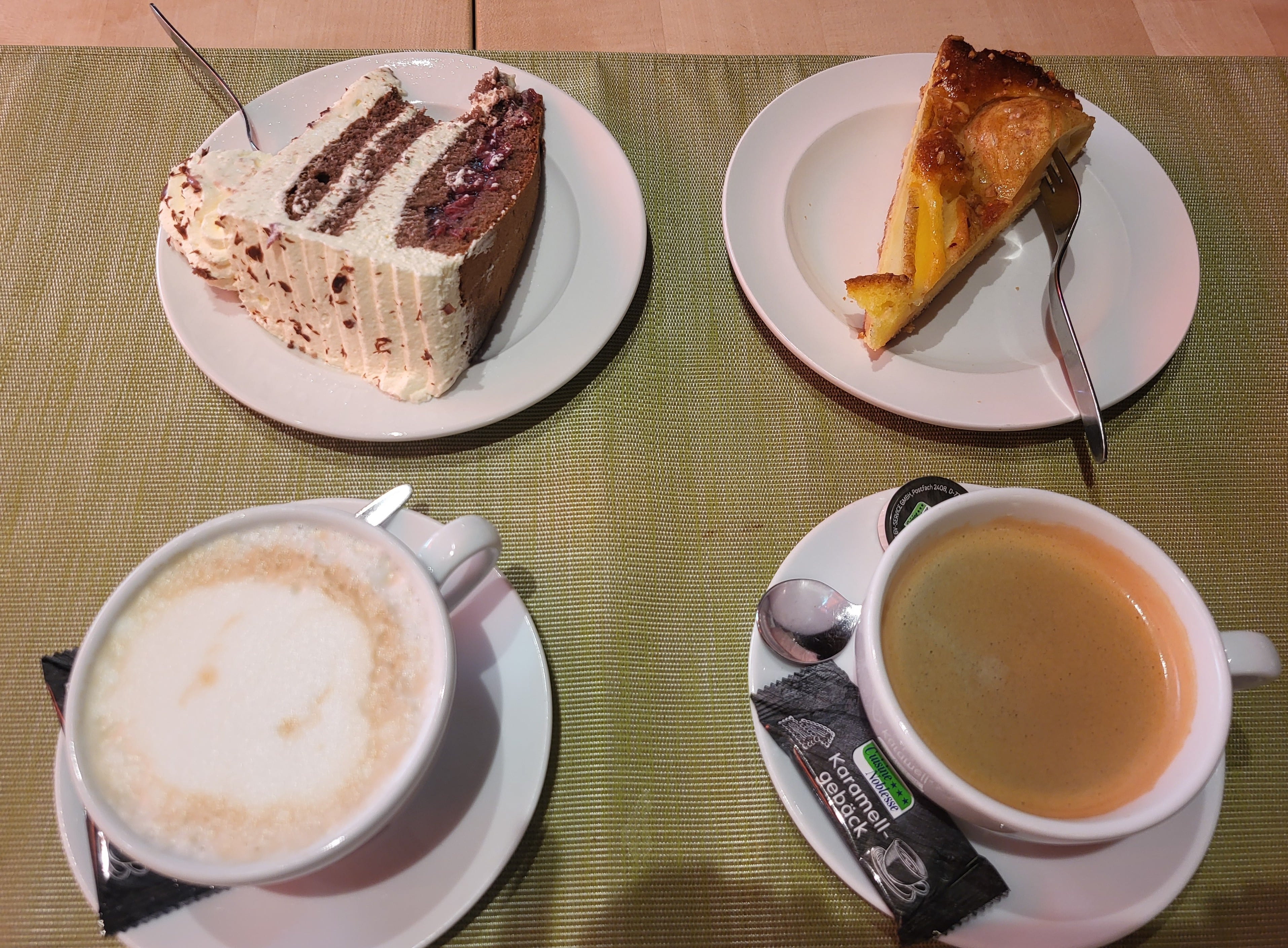 Black Forest Cake, Apple Cake and Coffee