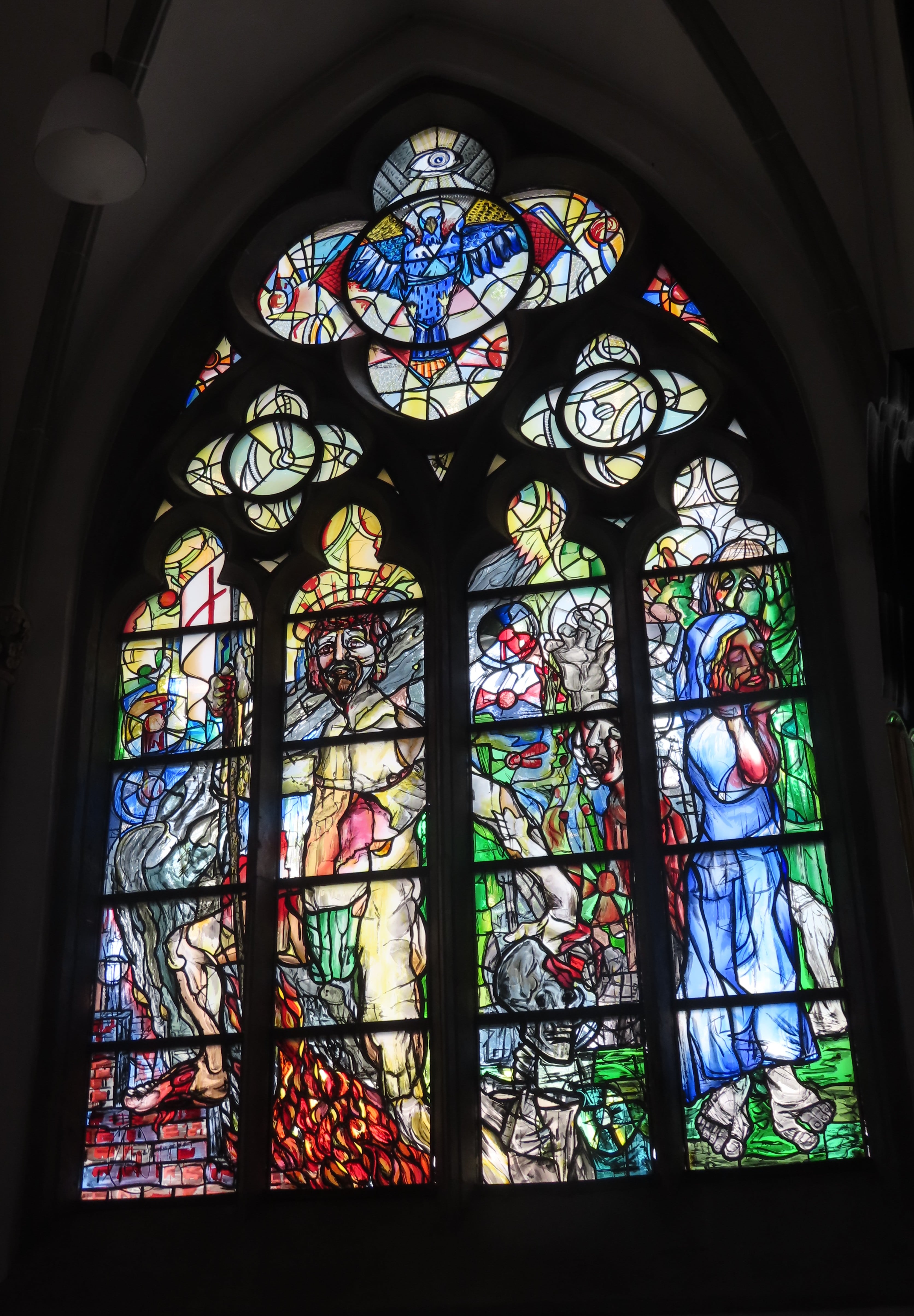 Unconventional stained-glass window in St. Andrew church
