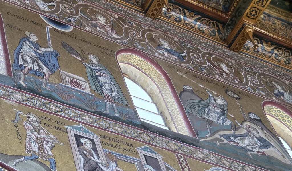 Genesis 9: Cain and Abel offering to God; Cain killing Abel