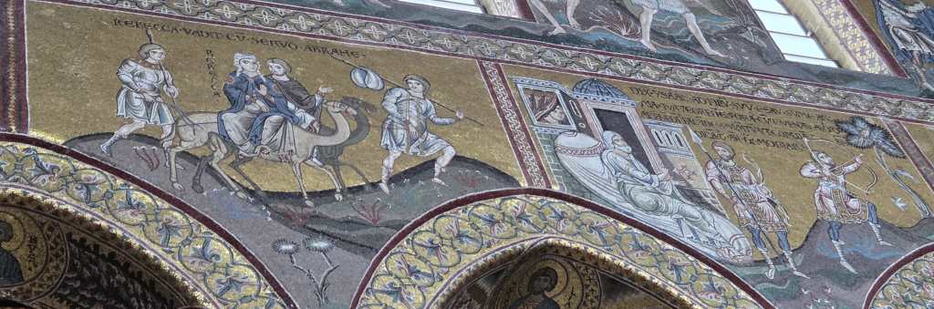 Old Testament 6: Rebecca traveling on camel; Isaac and Esau