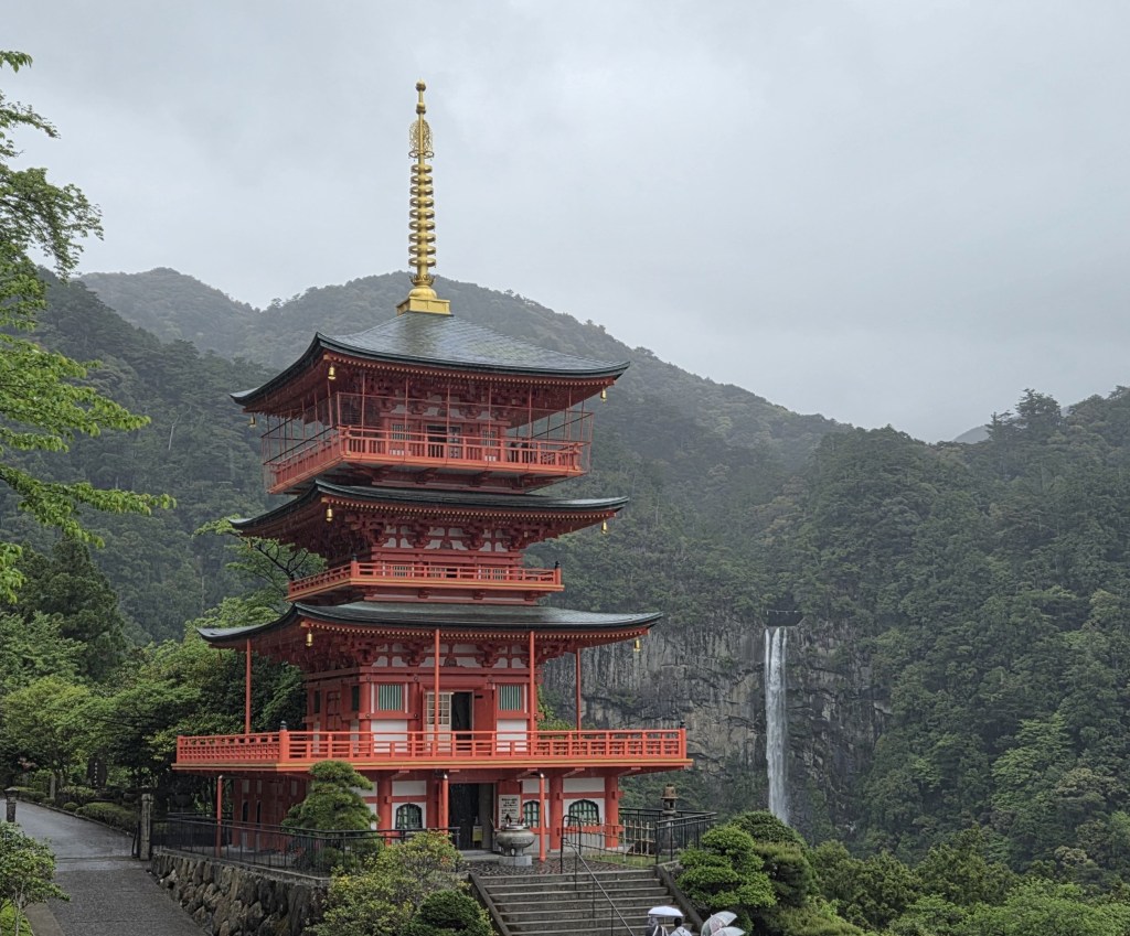 Three-storied Pagoda and Waterfall